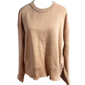 Vigoss Womens Tan Camel Crewneck Drop Shoulder Ribbed Knit Pullover Sweater L